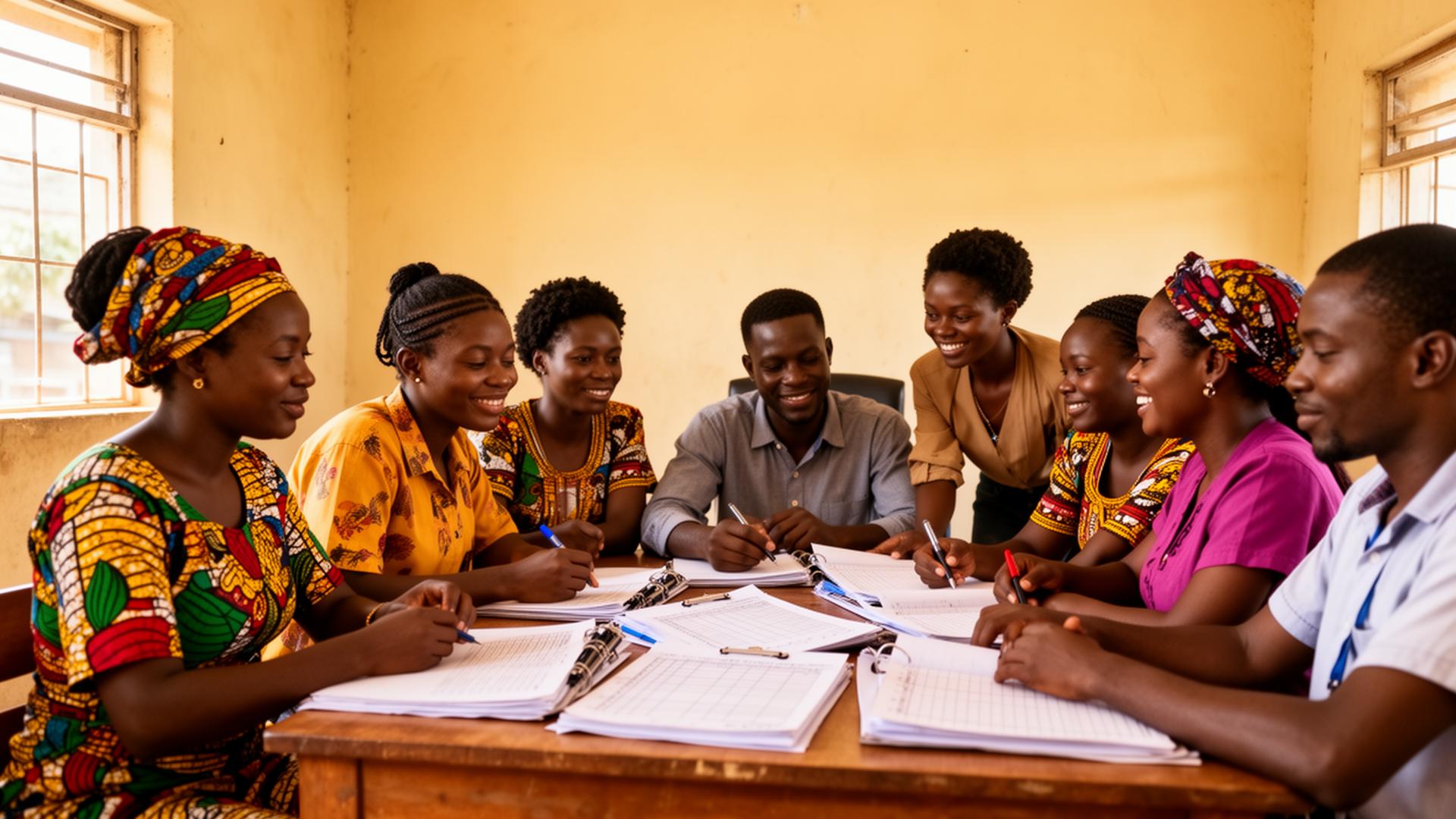 Liberian entrepreneurs reviewing financial records together